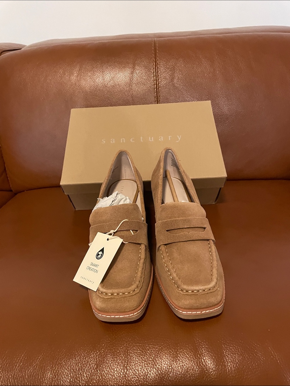 Sanctuary Women’s Brown Suede wedge Penny Loafers. Brand New in box!
